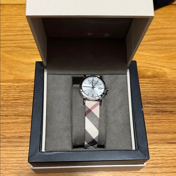 Burberry Silver Watch with Checkered Strap - Picture 1 of 4